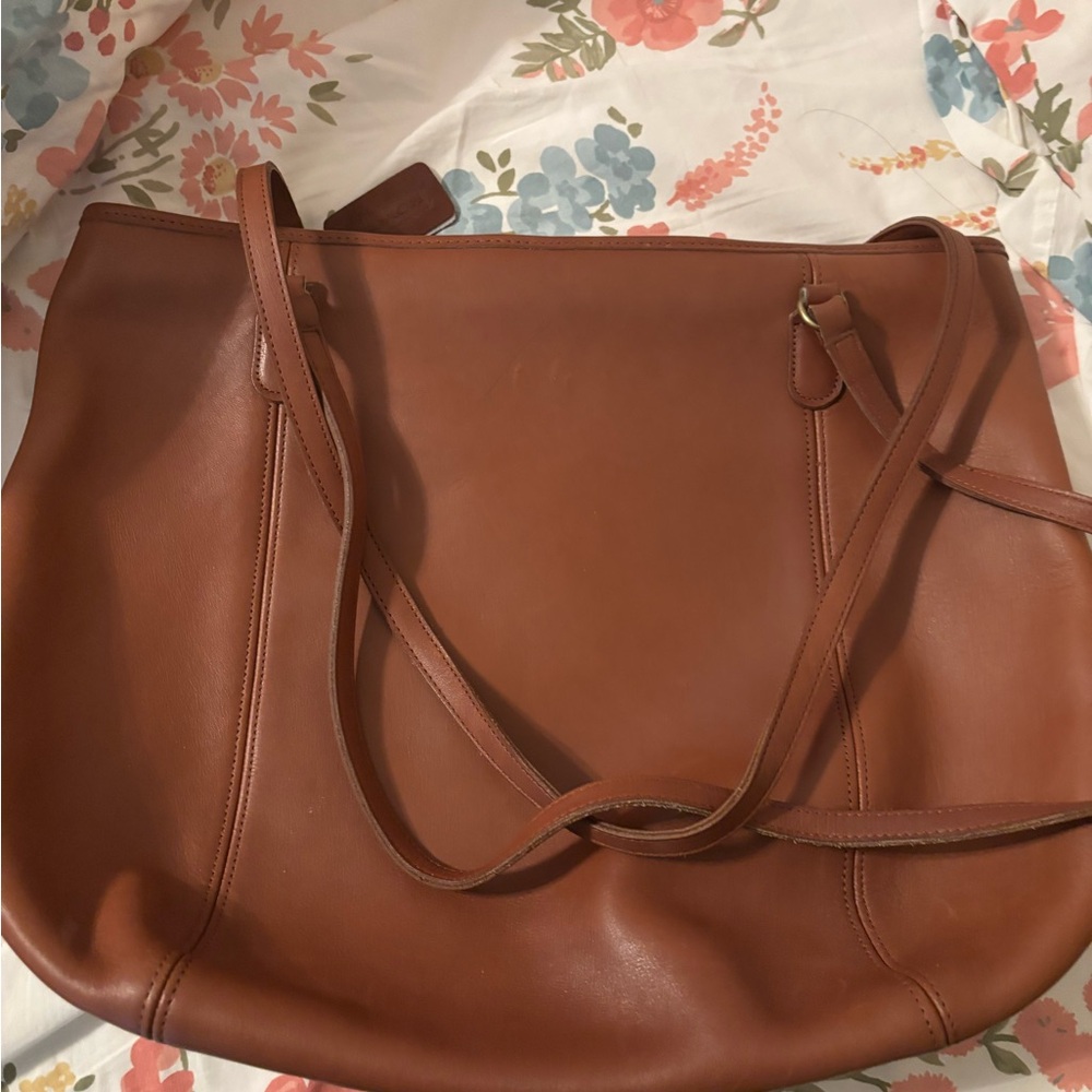 Vintage Coach Tan Leather Tote Bag Large Framed Pouch